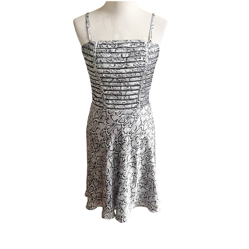 Cache Y2K Snakeprint Mini Skater Dress NWT Smocked Size 4 Satin Reptile Print